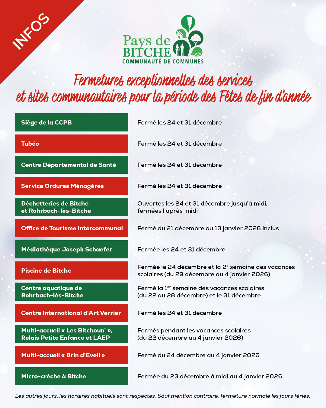 CCPB - FERMETURES EXCEPTIONNELLES SERVICES FÊTES 2025